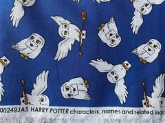 4.66 yds Harry Potter HEDWIG Owl Print Blue Cotton Camelot Fabric Warner Bros