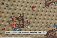 VTG Joan Kessler Cotton Fabric Concord Farm & Floral Chicken Cow Sheep Tan Dots