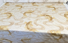 Schumacher Oriental Fish KOI POND Cotton Linen Fabric Golden Brown Tan RARE 4Yd