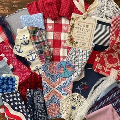 Americana Slow Stitch Bundle, Vintage Fabric & Trim for Textile Collage