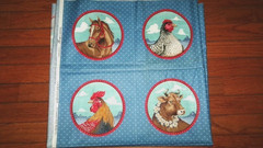 4 VTG CRANSTON 8.5″ BLUE W FARM ANIMALS SMALL COTTON PILLOW QUILT CRAFT PANELS