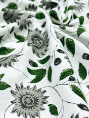 Indian Handmade Dressmaking Fabric 5 Yards Hand Block Green Floral Cotton Fabric