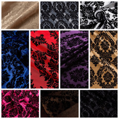 58/60″ Flocked Damask Taffeta Fabric – 5 Yard Length (VARIOUS COLORS)