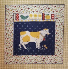Vtg~Ameritex ~”Farmhouse Friends”~”Cow with Bell”~ Cotton Fabric Panel~ 6.75″x7″
