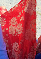 Juliet Red Floral Brocade Chinese Satin Fabric /Lot of yard / 10053
