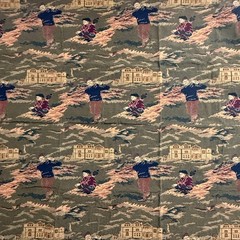 Vintage Golf Scene Tapestry Fabric 1 Yard Heavy Upholstery Material Green 54×36