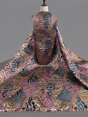 Rose Copper Gold Teal Jacquard Metallic Brocade Fabric 58” Width By The Yard