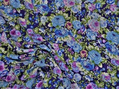 Challis Rayon Apparel Fabric Blue Yellow Lavender Green Navy Floral F404