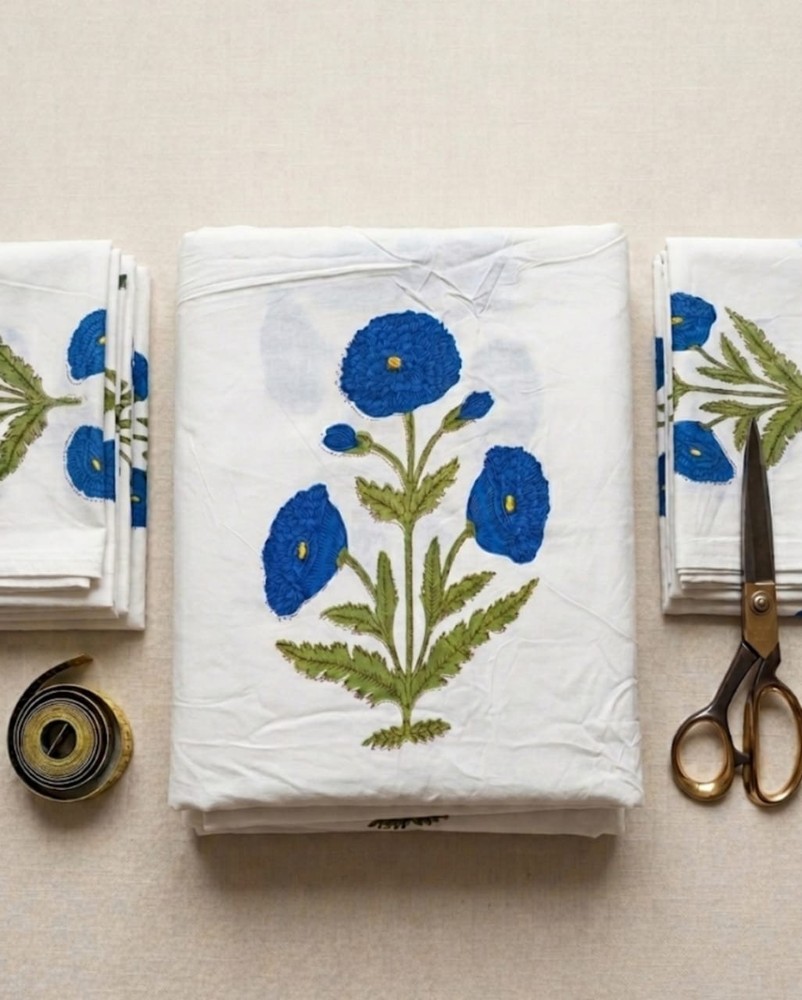Bohemian Style Floral Cotton Fabric By Yard Hand Printed Craft Fabric India
