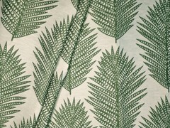 3″ x 6″ Fabric Sample ~ Emerald Green Embroidered Leaves on White Blended Linen