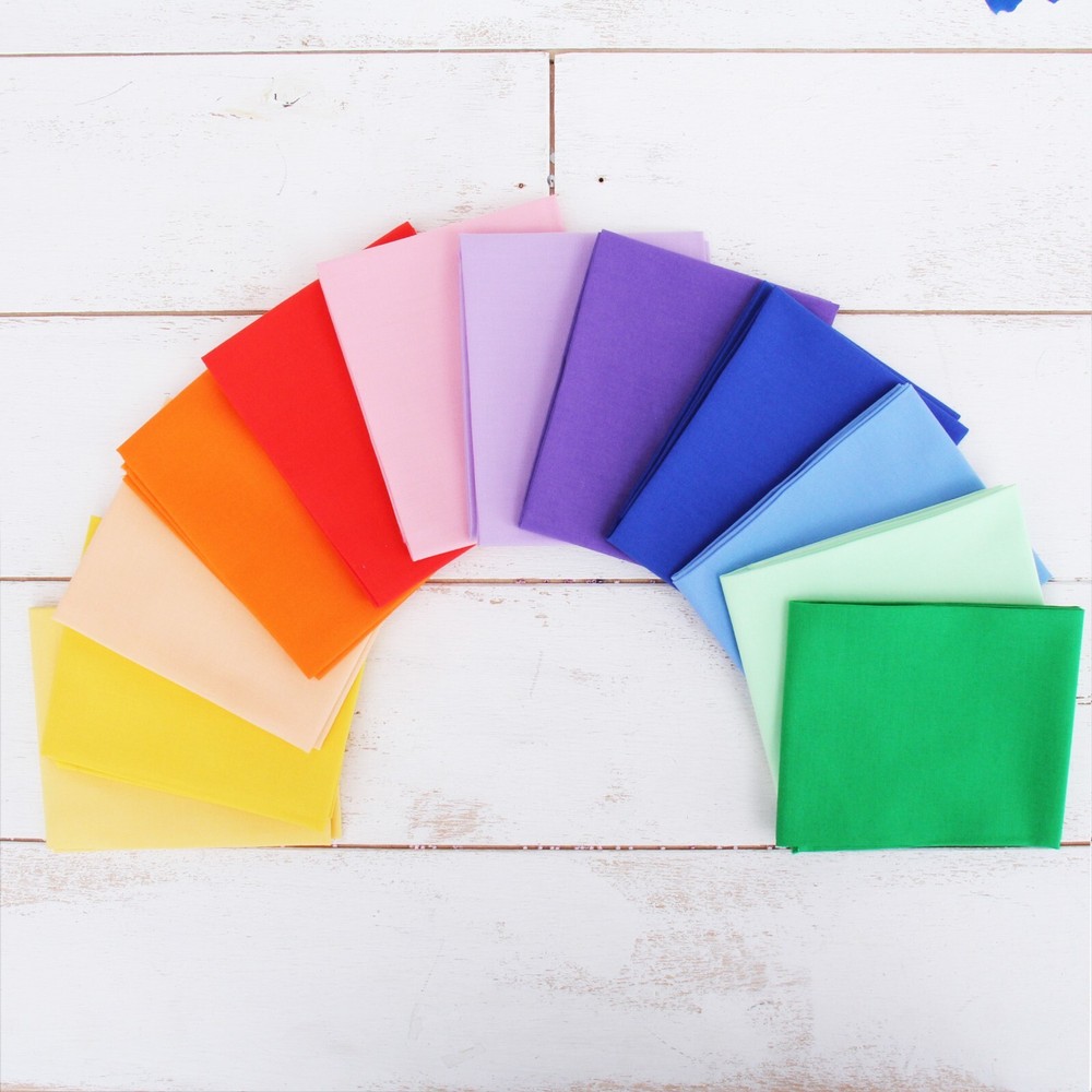 Threadart Fat Quarter Bundles Set – 12 Rainbow/Pastel Solids 100% Cotton Fabric