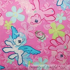 BonEful FABRIC FQ Cotton Quilt PINK White MY LITTLE PONY Horse Flower Girl RARE