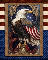 Quilting Treasures – Patriotic Eagle Quilting And Crafting Fabric Panel 🇺🇸🦅