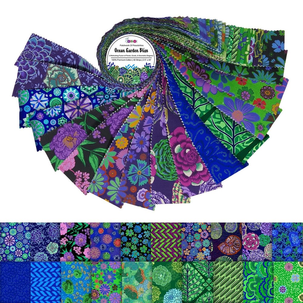 40 PCS Jelly Roll Fabric Strips Quilting Precut Craft Ocean Garden Bliss