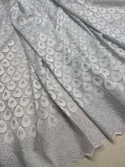 Light Grey Swiss Voile Lace| Gold Floral Lace Embroidery| Sold by 5 Yards.