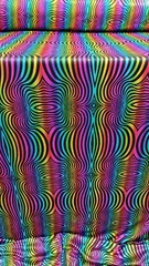Fabric Sold By The Yard Multicolor Geometric Rainbow Blue Pink Black Background