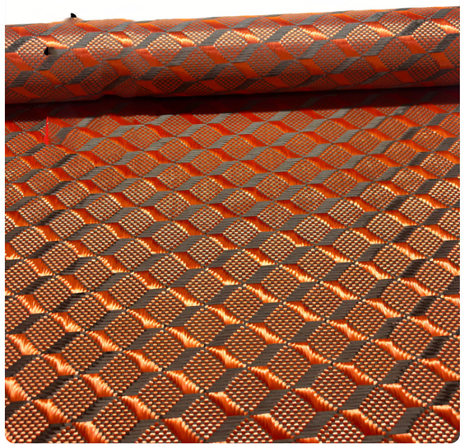 3K 240g Orange Black Stereo Cube Jacquard Carbon Fiber Cloth Composite 100*100cm
