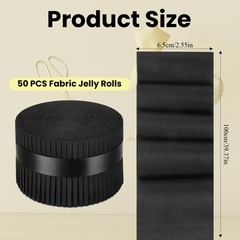 50 PCS Jelly Roll Fabric Cotton Quilting Squares 2.5×39.3 Inch Black DIY