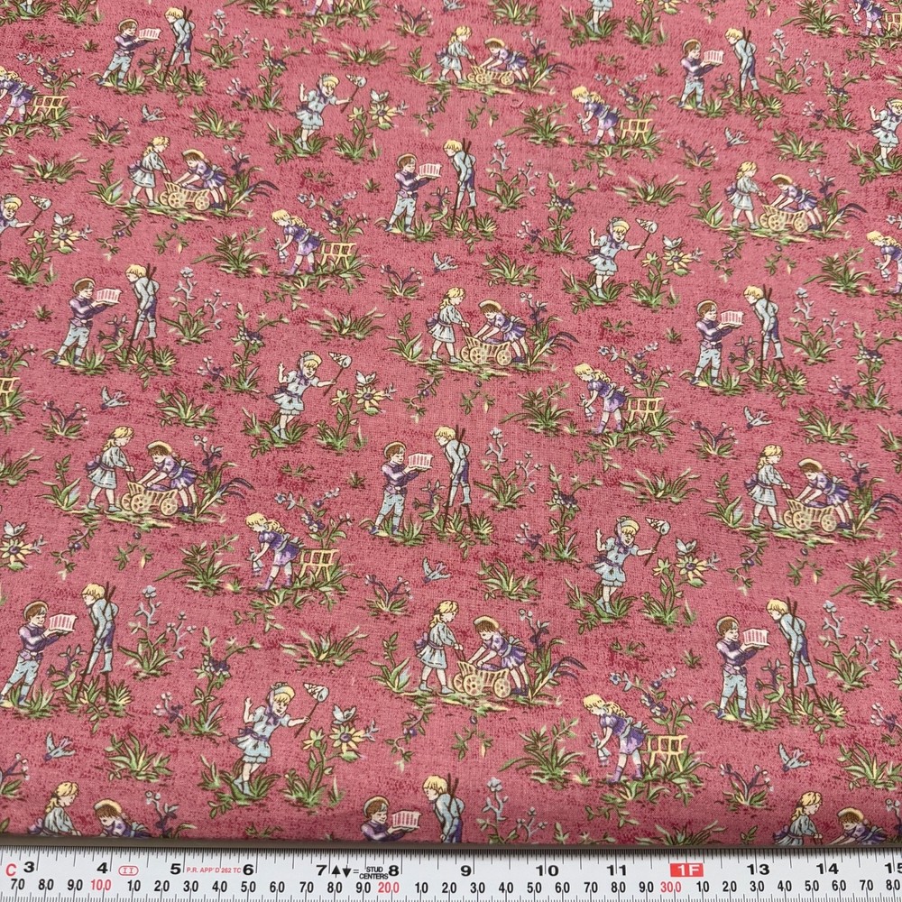 Vintage Victorian Kids Playing Mauve Unbranded Cotton Fabric by the HALF YARD