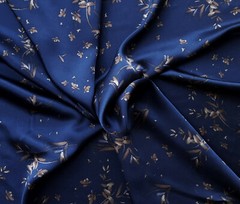 100% Silk Charmeuse Fabric by the Yard Navy with Flowers Print 12/19