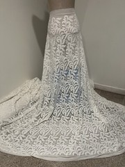 WHITE 4way stretch sequins Embroidery Mesh Lace fabric 50” Width 1 Yard