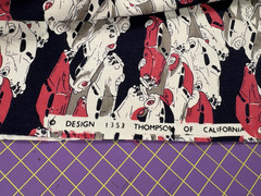Vintage Car Fabric Pink White Black Thompson of California 1353 44”X44” (C3)