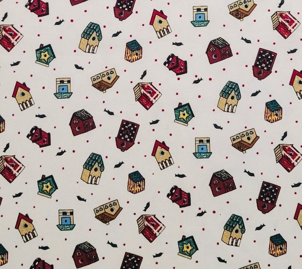FAT QTR 18”x21” OR YARDAGE VTG SPRINGS BIRD & BIRDHOUSE TOSS FABRIC COMBINE SHIP