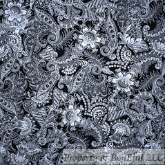 BonEful Fabric FQ Cotton Quilt Black White B&W Flower Paisley Garden Toile Print