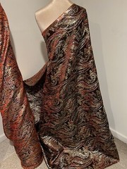 Orange Black Gold Silver Metallic Brocade Fabric 58” Width Sold By Yard