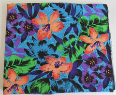 Hawaiian Tropical Print Floral Cotton Broadcloth Fabric 2.7 Yards Blue/Orange