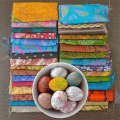 Indian Vintage 25 Pc Of Recycle Silk Sari Remnants/Fabric 8″X8″ Fabric Scraps