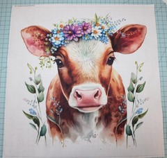 Watercolor Cow Farm Animal 100% Cotton 14×14 In Quilting Fabric Panel Square