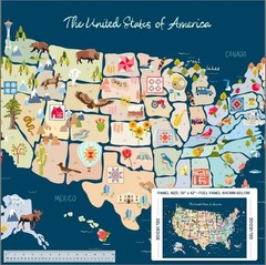 30″ X 42″ Panel Cross Country United States Map USA Navy Cotton Fabric D660.43