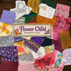 Flower Child Fragment Pack, 30 Vintage & Reclaimed Fabric Pieces, Textile Art