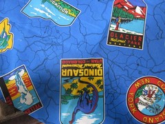 1.5 Yds. Blue Travel Patches Cotton Fabric- Florida Montana Utah Hollywood +++