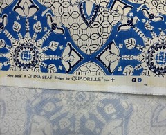 QUADRILLE CHINA SEA NEW BATIK FRENCH BLUE NAVY LINEN FABRIC 2.1 YARD 52″W