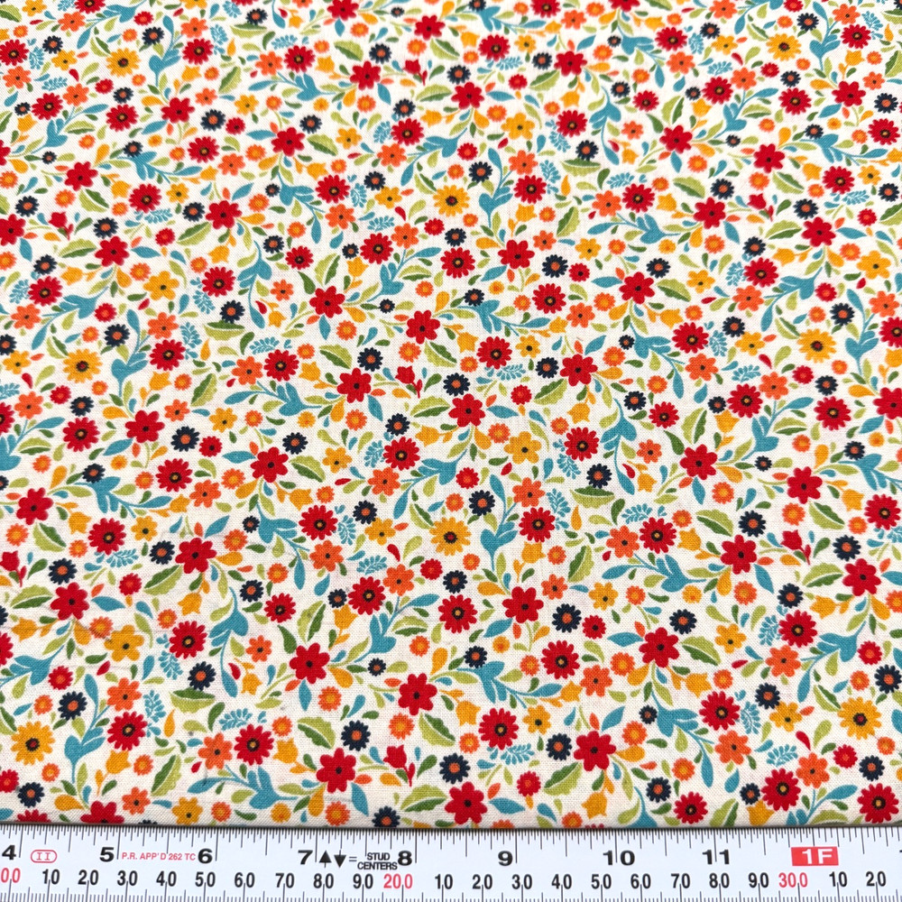 Florals on Cream Unbranded Cotton Fabric by the HALF YARD
