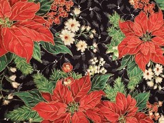 Christmas Fabric Red Poinsettias W Gold Metallic Accents Black Background 2 Yds