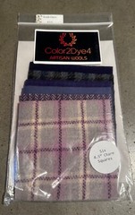 Hand Dyed Wool -appliqué/rug/hook (6) 4.5″ Charm Sqs; Homey Purples III #4.5-1