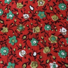 Vtg Floral Fabric Cotton Red Green Gold Black White Small Flowers 1 Yd x 45
