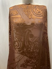 100% Burnout Silk Satin Rich Copper Bronze French Georgette Fabric 2yds 52″ Wide