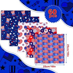 Patriotic Quilting Fabric Squares 10×10 Inch 60pcs Stars & Stripes Precut Bundle