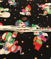 Christmas*Snow Family*on Black w/Gold Stars & White Dots*MBT *100% Cotton*21″x8″