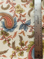 Large Paisley Flowers Salmon Olive Denim Blue on Tan Fabric 2Y x 44″W