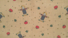 Fabric Red Rooster Fall Scarecrow Orange Pumpkins on Tan Background $1.75