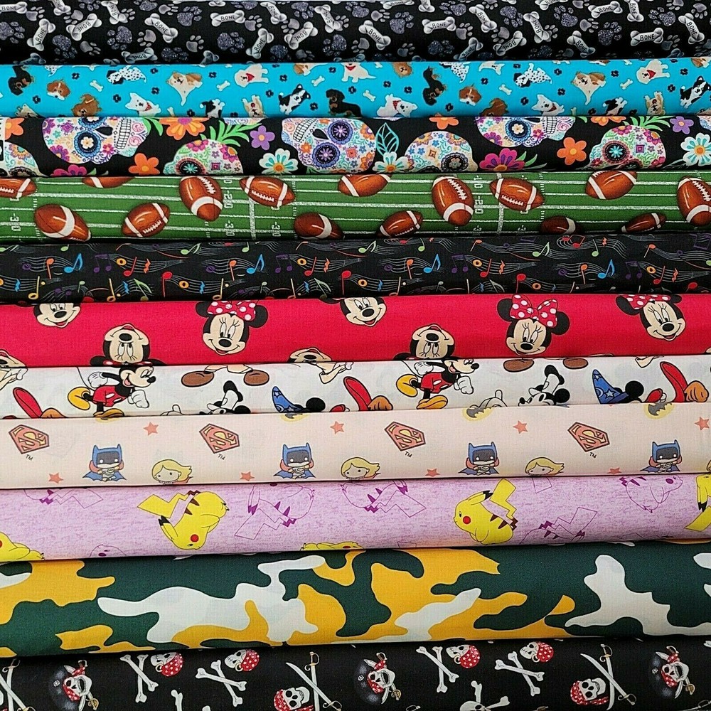 Cotton by the 1/2 Yard -PICK FABRIC- Disney Mickey Marvel Comics Star Wars Yoda
