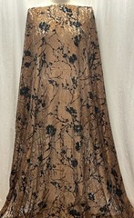 Exquisite Bronze Corded Lace Black Flocked Velvet Fabric By The Yard 64″ Wide