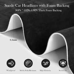 Suede Headliner Fabric, 96″ L×60″ W Black Car Headliner Material, Tela para T…