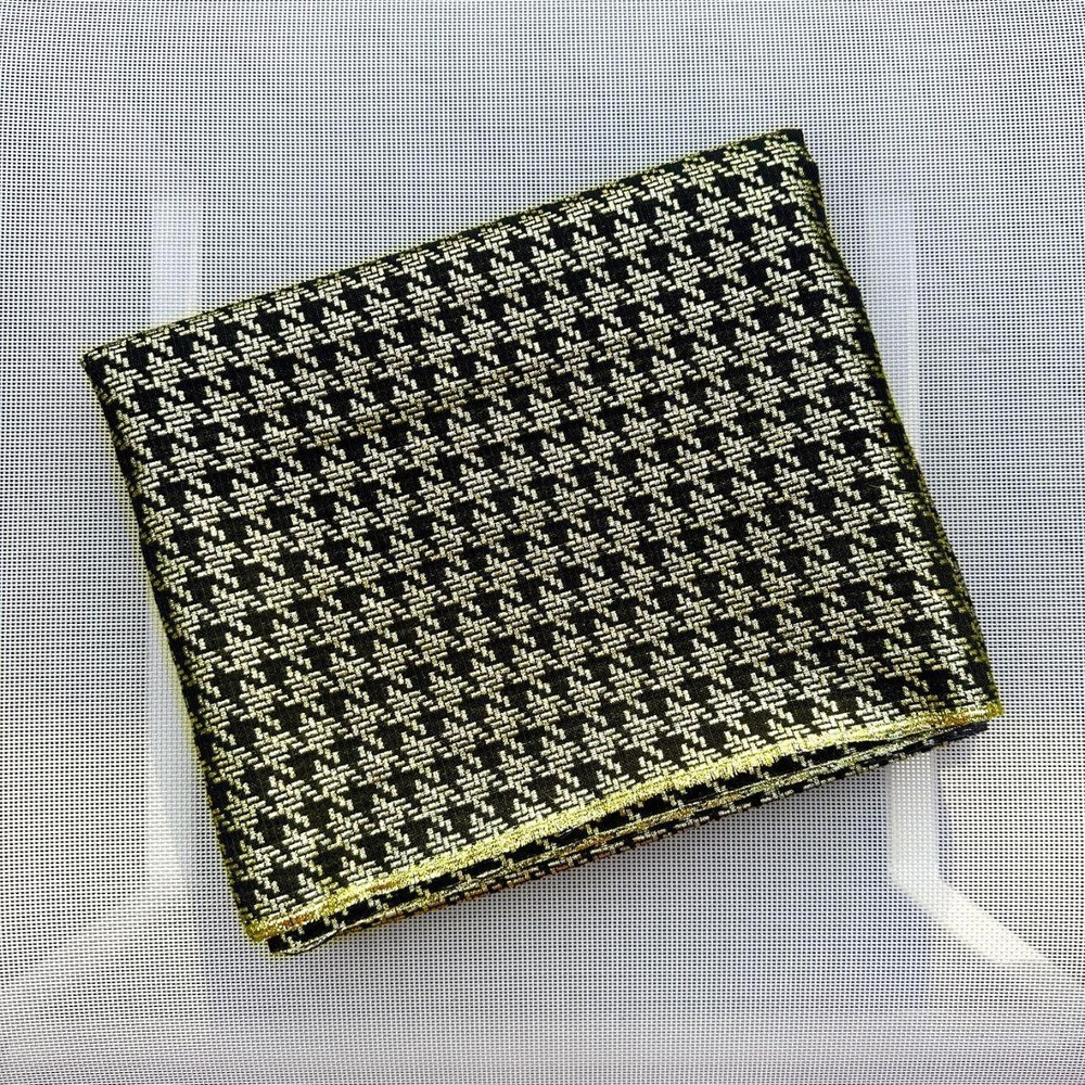 Fabric Remnant – Metallic Gold + Black Houndstooth Textile – 26.5 x 42 inches
