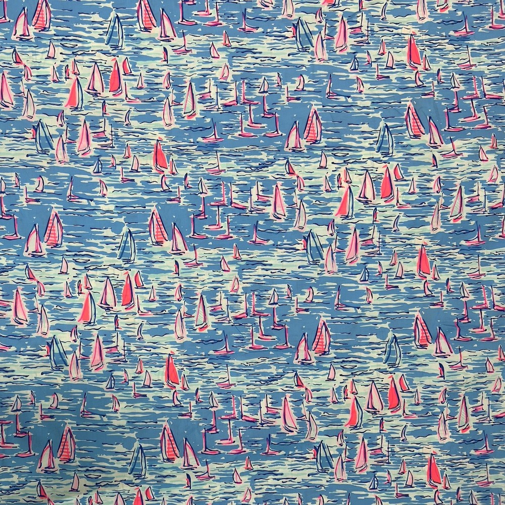 Lilly Pulitzer Cotton Poplin Fabric Zanzibar Blue Boatylicious 36″ x 57″